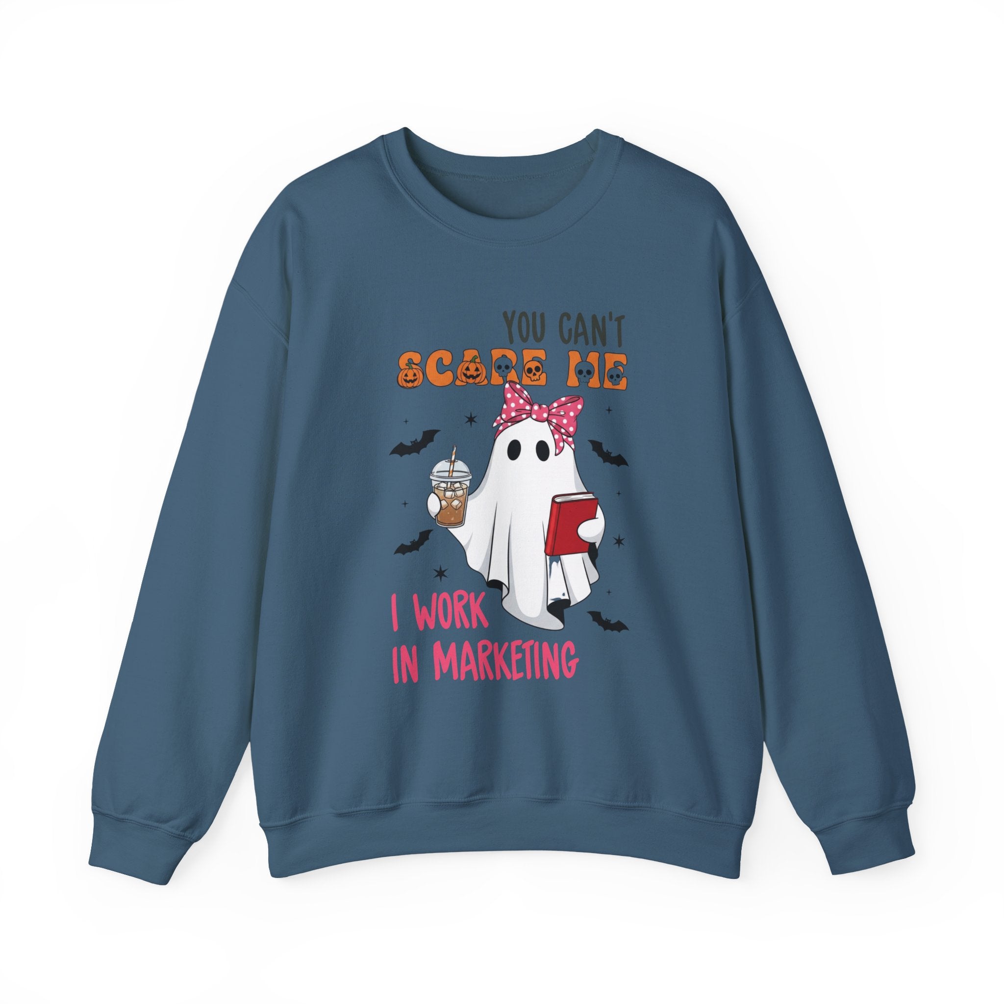 Funny Marketing Sweatshirt, Cute Ghost Ghoul Design, Halloween Gift, Unisex Crewneck, Work Humor