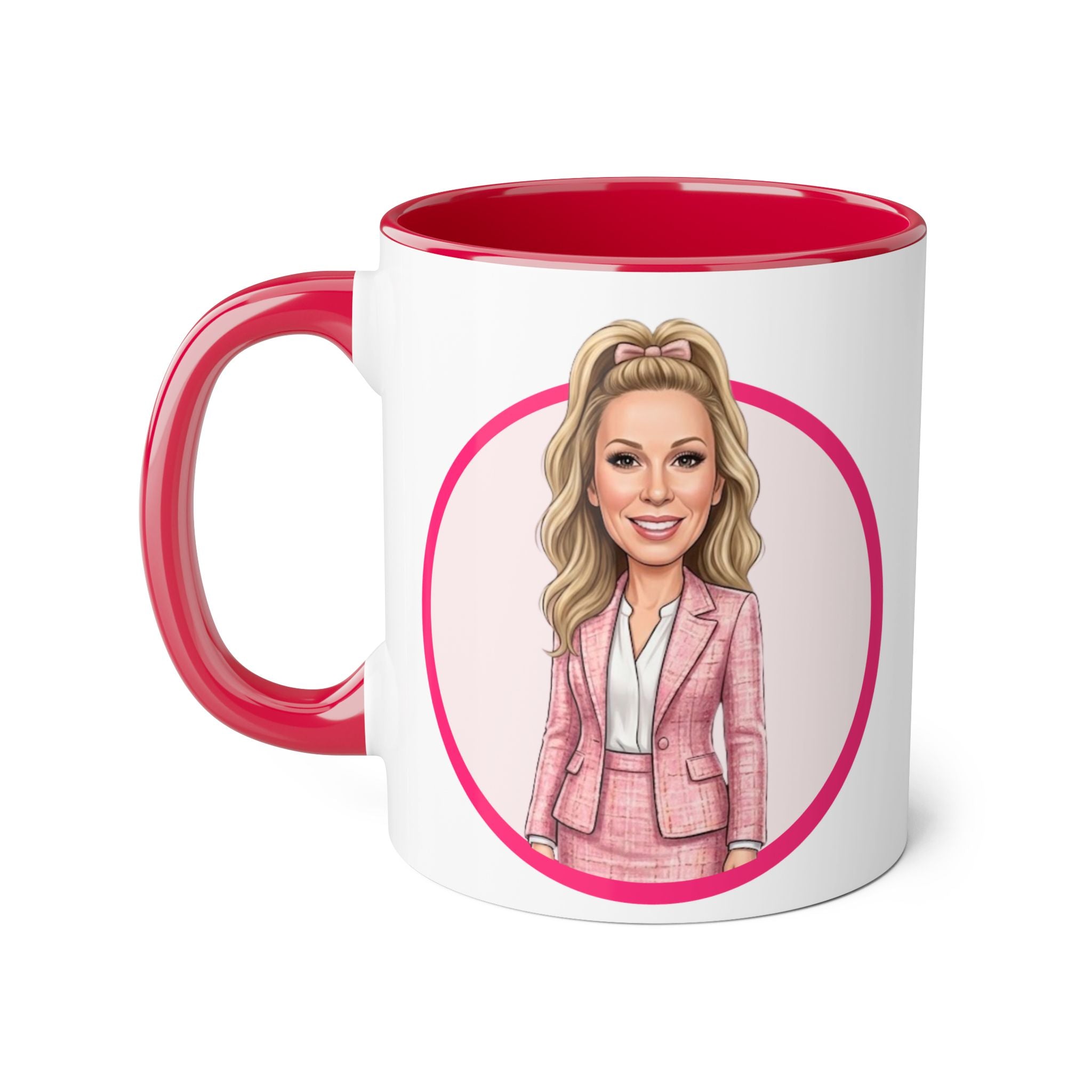 Pink Caricature Portrait Accent Mug — Search Perfect Caricature Christmas