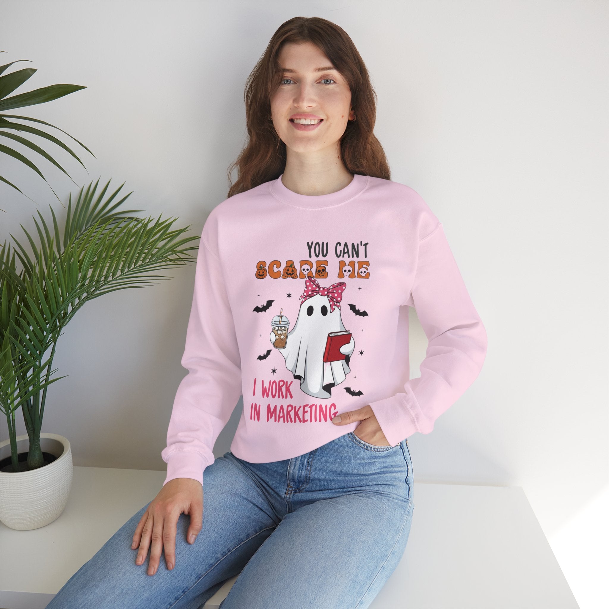 Funny Marketing Sweatshirt, Cute Ghost Ghoul Design, Halloween Gift, Unisex Crewneck, Work Humor