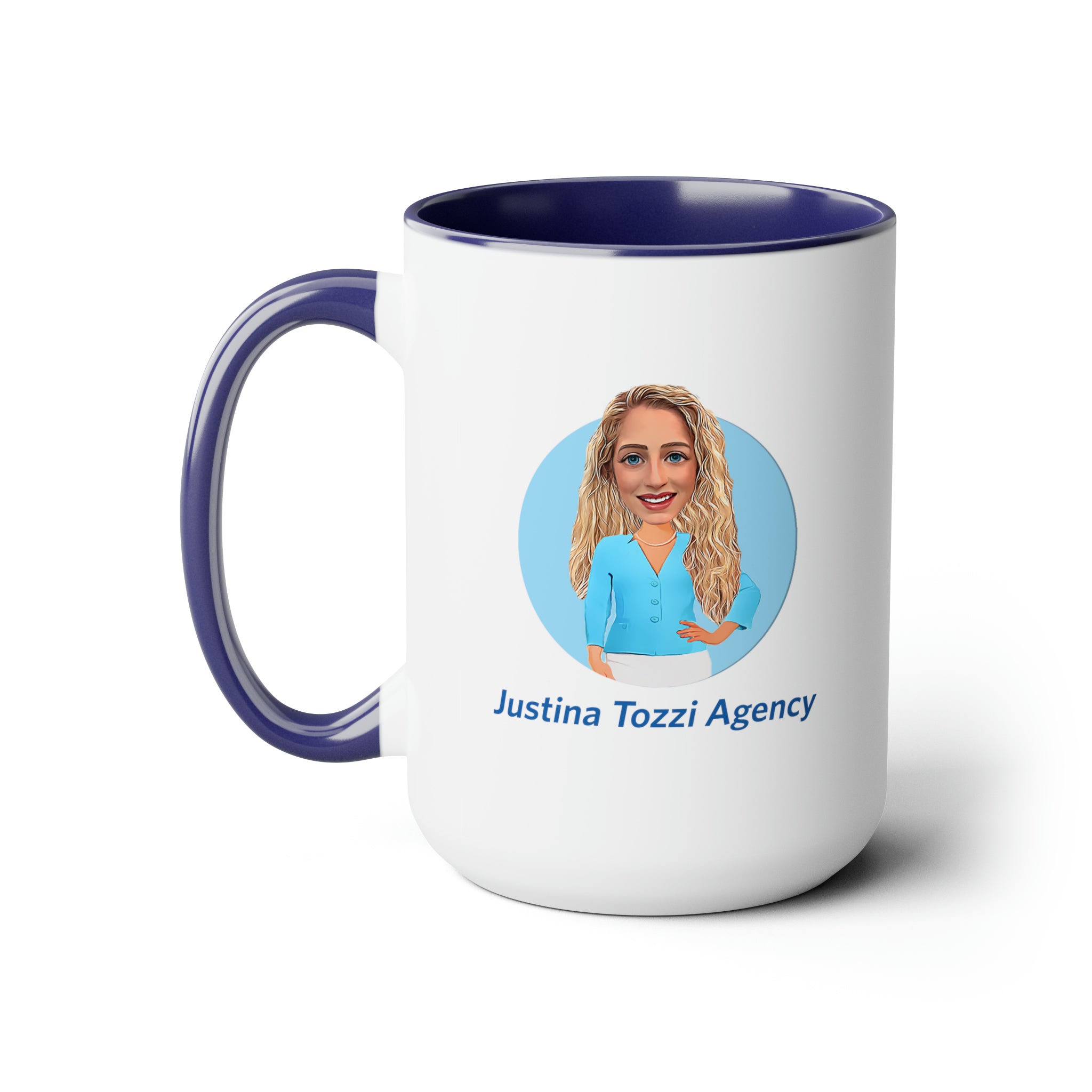 Justina Tozzi Agency Caricature Two-Tone Coffee Mugs, 15oz - Justina