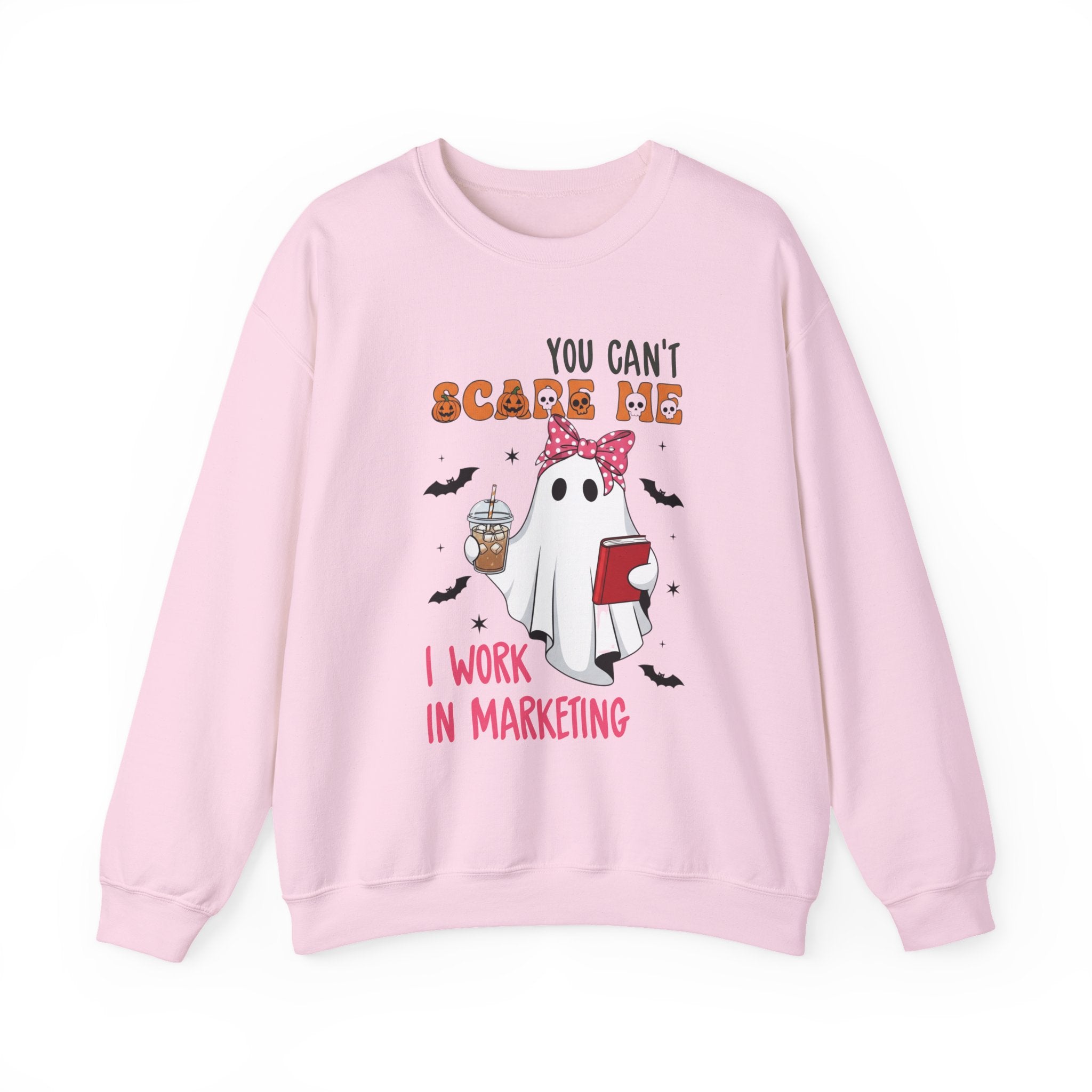 Funny Marketing Sweatshirt, Cute Ghost Ghoul Design, Halloween Gift, Unisex Crewneck, Work Humor