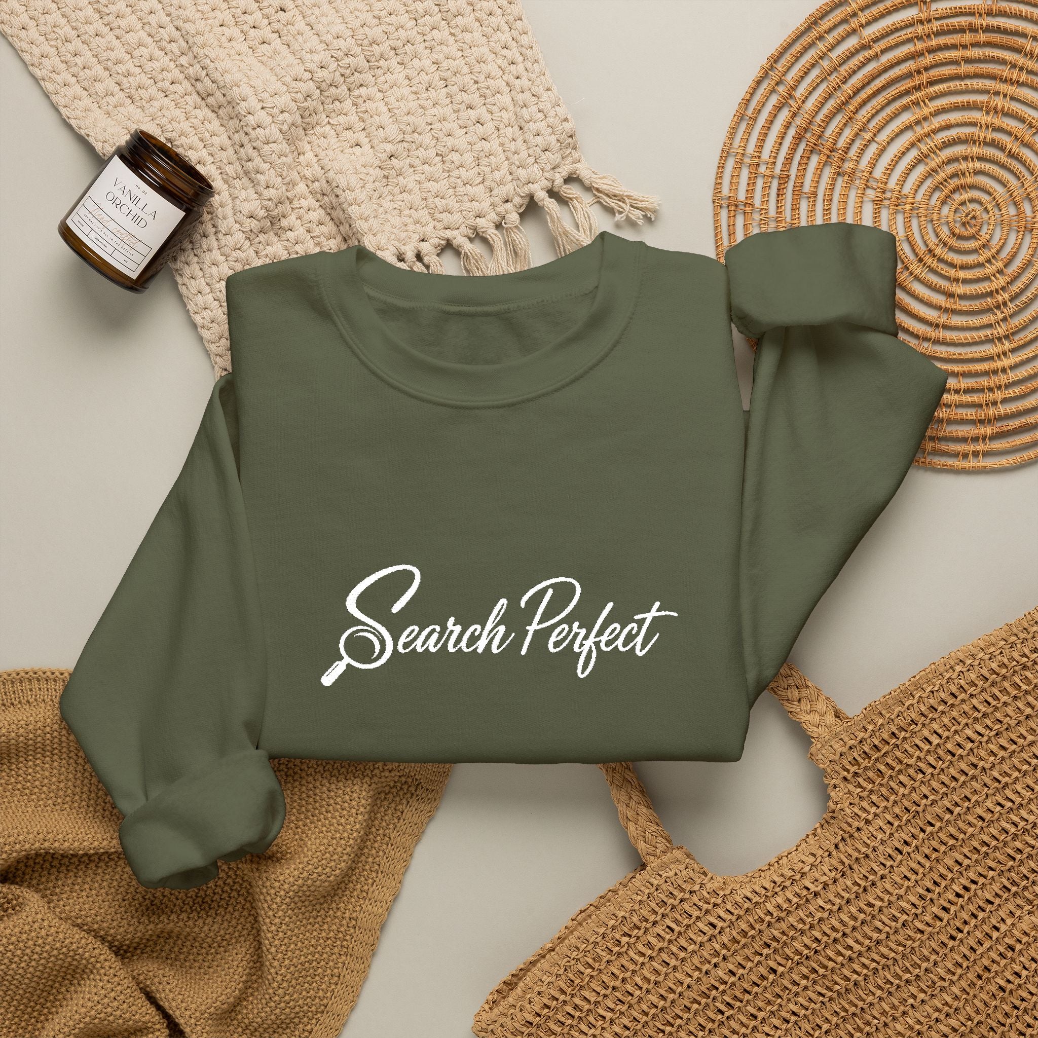 Crewneck Sweatshirt - Search Perfect White Logo Casual Pullover