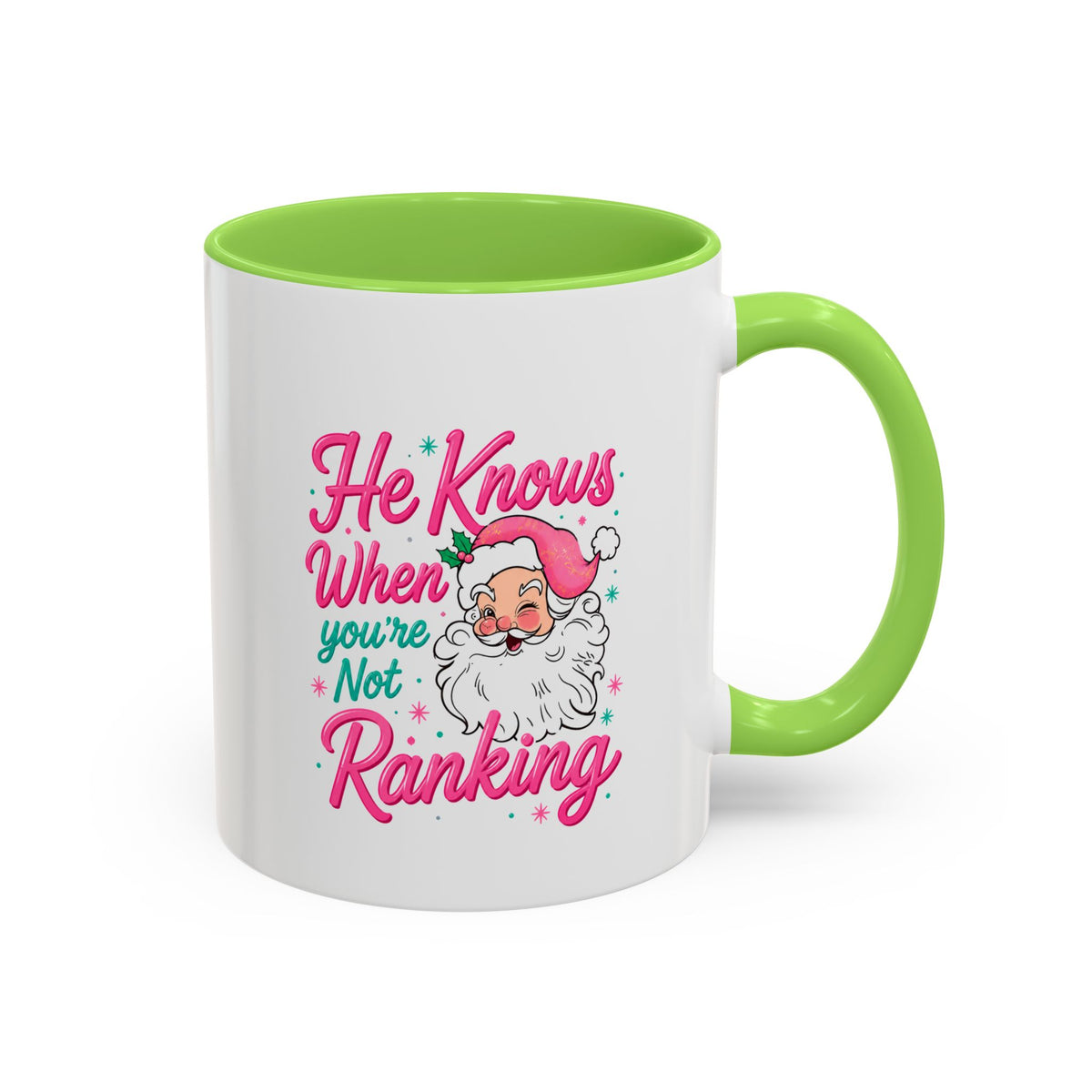 He Knows When You’re Not Ranking Funny Santa Mug with Caricature