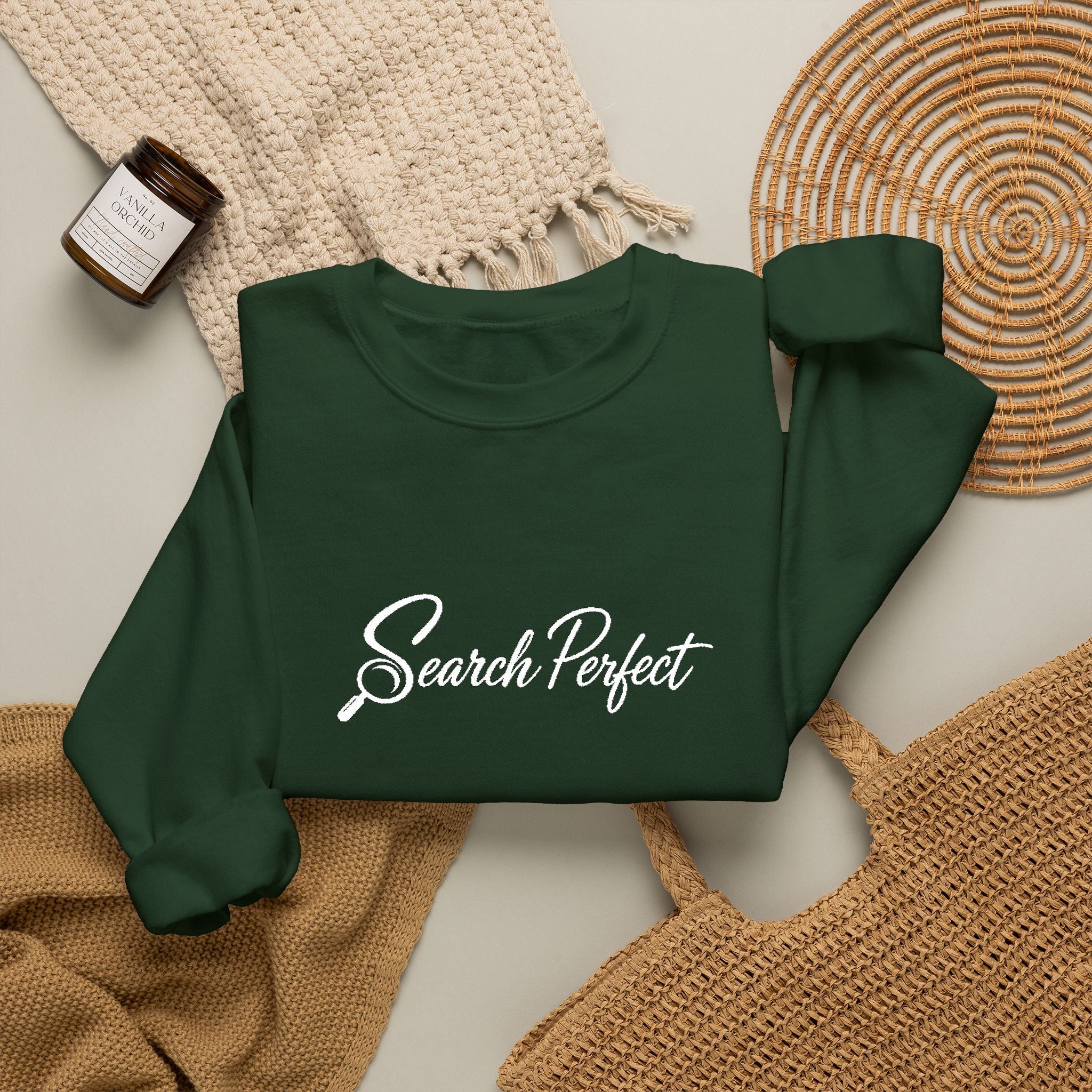 Crewneck Sweatshirt - Search Perfect White Logo Casual Pullover