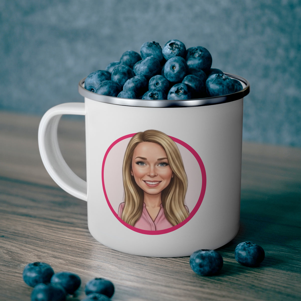 Cyndy Enamel Camping Mug — Search Perfect  Retro Pink Circle Camper Coffee Cup for Outdoor Lovers