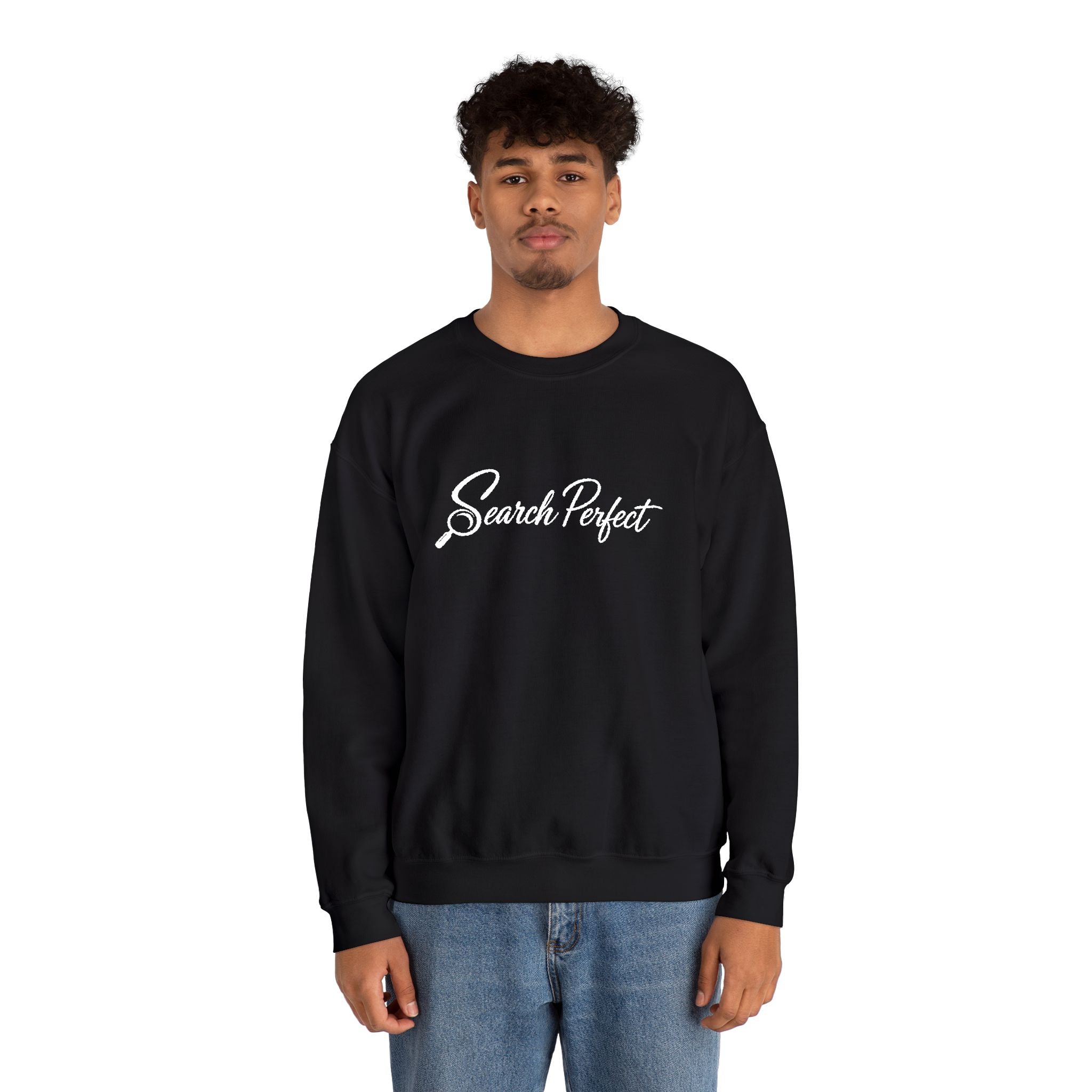 Crewneck Sweatshirt - Search Perfect White Logo Casual Pullover