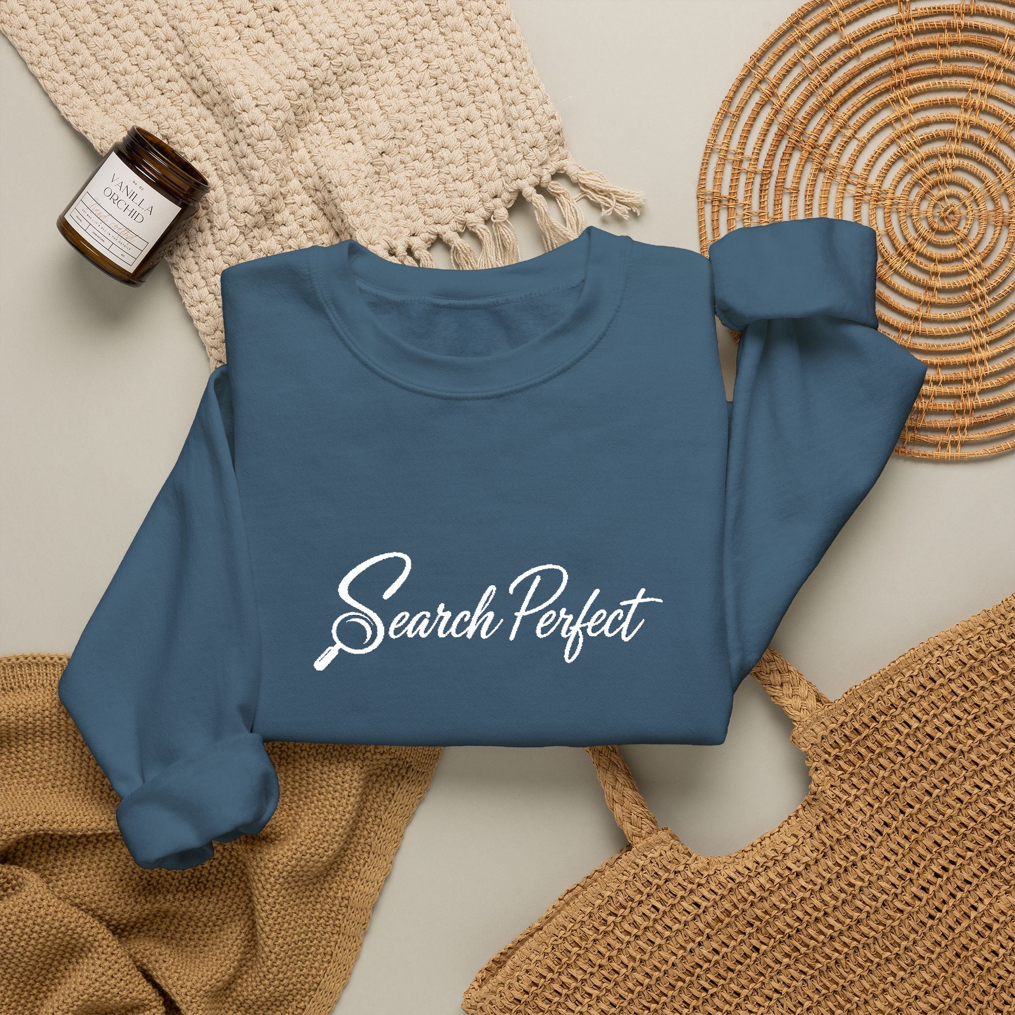 Crewneck Sweatshirt - Search Perfect White Logo Casual Pullover
