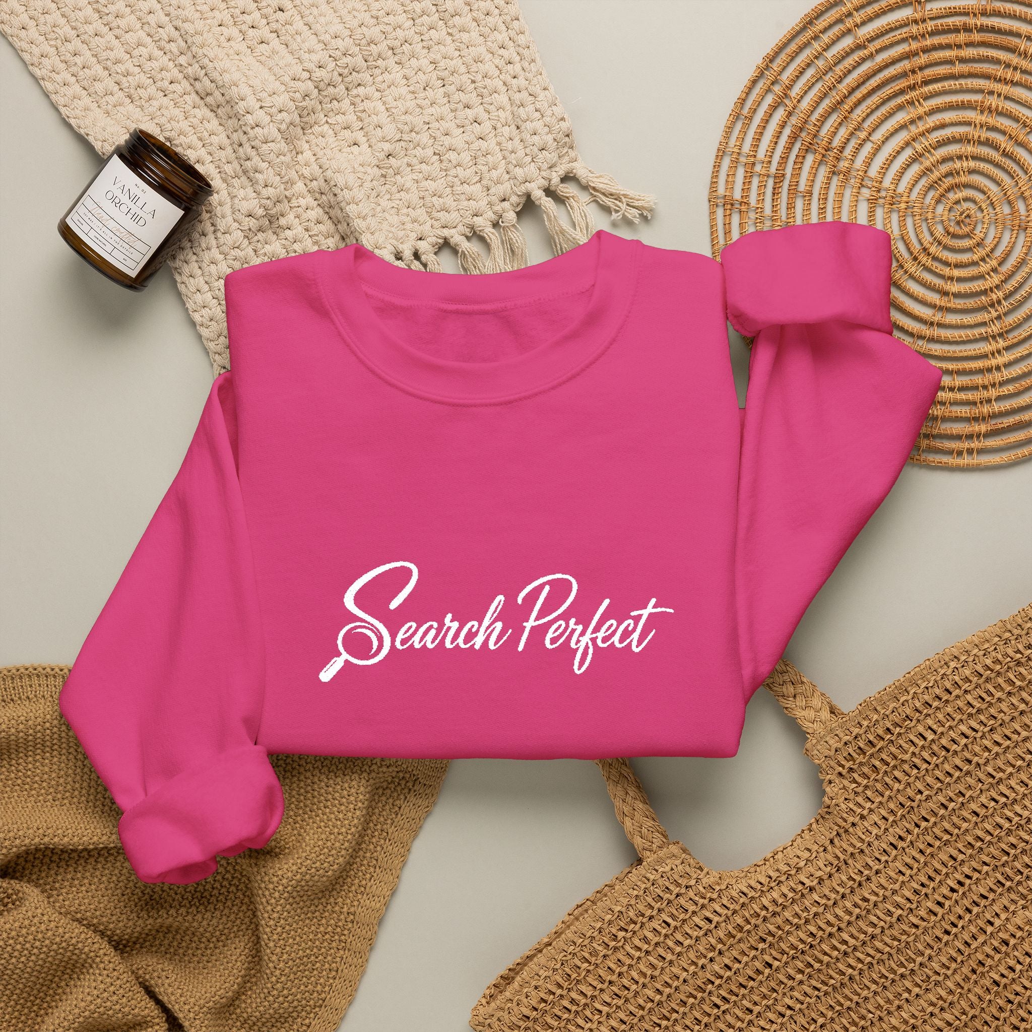 Crewneck Sweatshirt - Search Perfect White Logo Casual Pullover