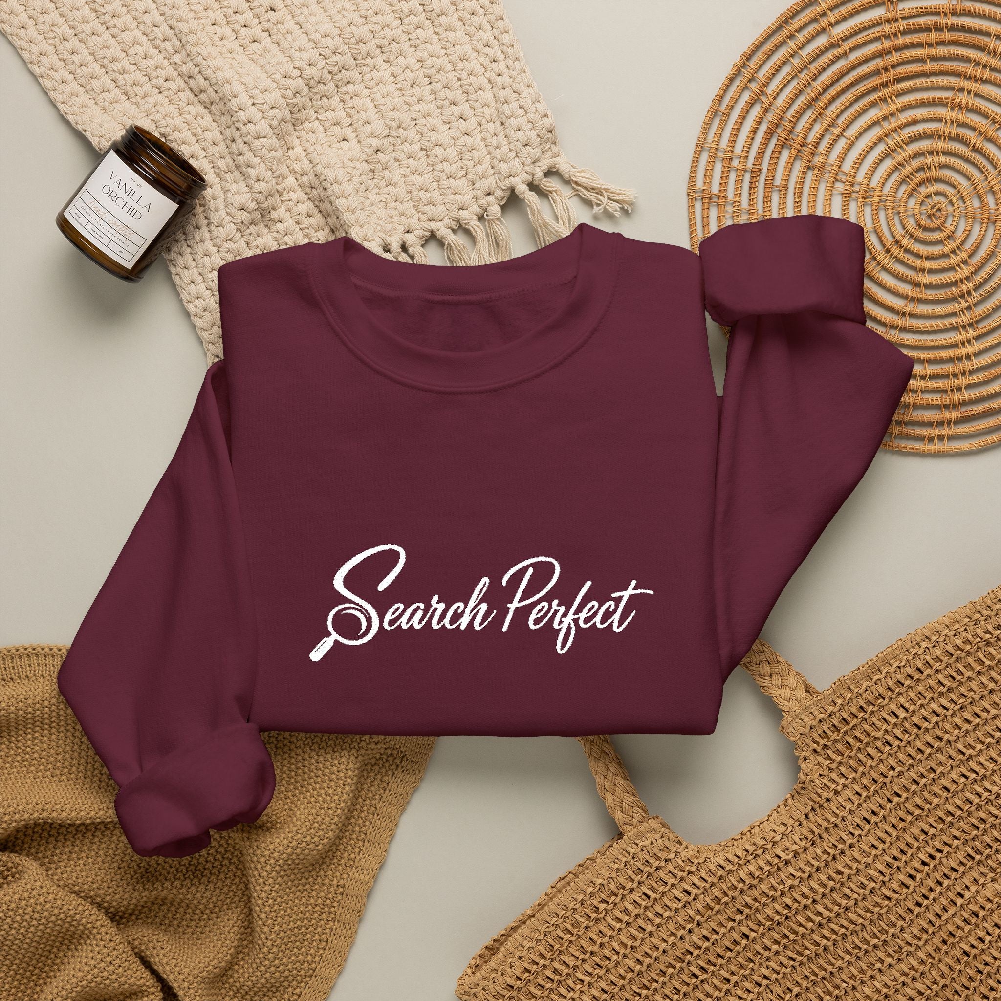 Crewneck Sweatshirt - Search Perfect White Logo Casual Pullover