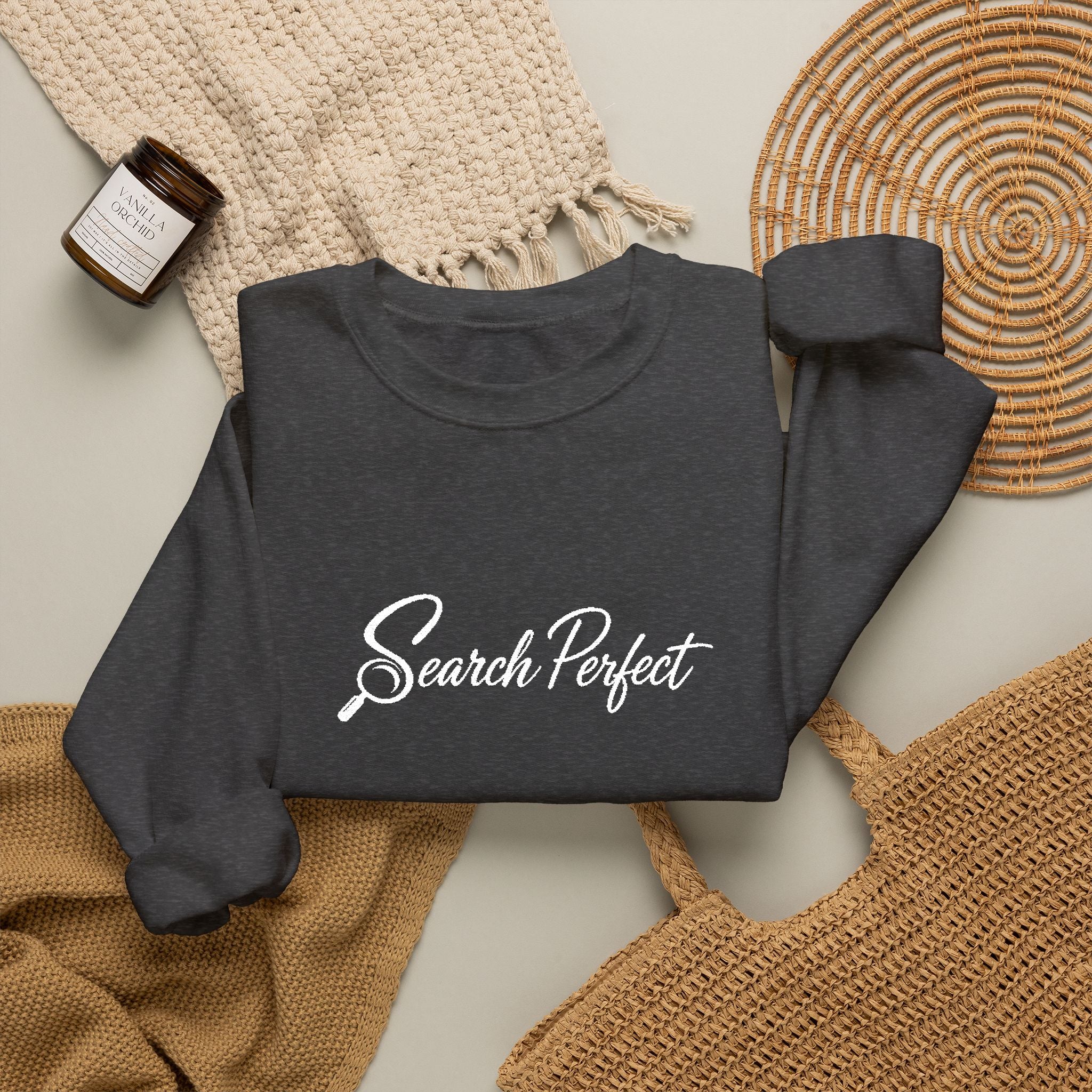 Crewneck Sweatshirt - Search Perfect White Logo Casual Pullover